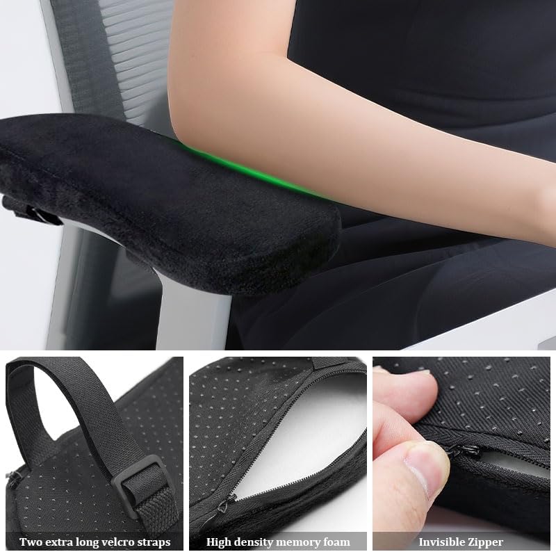 2Pcs Black Thickened Office Chair Armrest Pads to Relieve Forearm Pressure, Suitable for Office Chairs, Wheelchairs, Comfortable Gaming Chairs