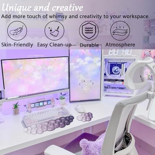 Gel Cloud Wrist Rest for Keyboard and Mouse Gradient Purple Clear Keyboard Wrist Rest Transparent Ergonomic Cute Mouse Wrist Pad Silicone Non-Slip Wrist Pad for Computer Gaming Laptop Home Office