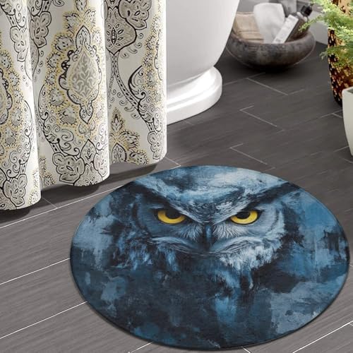 Large Round Area Rug Home Decor Modern Bathroom Rug Kitchen Office Circle Rug for Living Room Sofa Circle Cute Mat Fantasy Beautiful Owls Art, 24inch