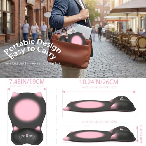 Gel Mouse Pad with Wrist Rest for Mouse Ergonomic Cat Mouse Wrist Rest Non-Slip Silicone Cute Mousepad with Wrist Support for Computer Desk Gaming Laptop Home Office Desk Accessories Black Pink