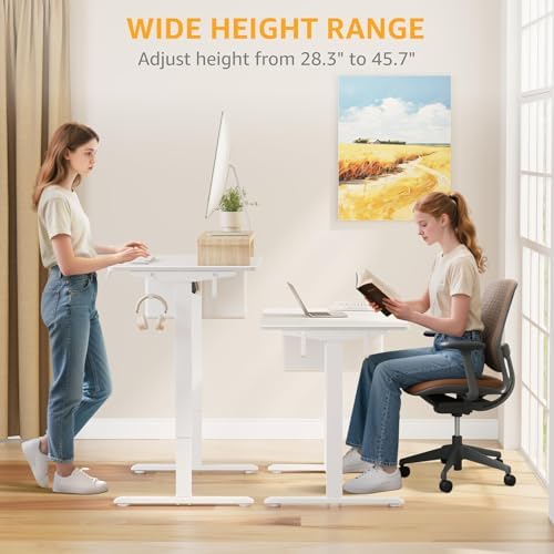 KLUVIS White Electric Sit to Stand Desk, 40 Inch