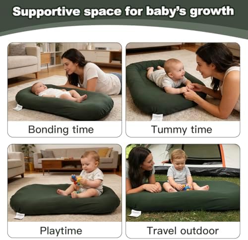 Baby Lounger Oversized 0-24 Months, Home and Travel Infant Cushion-Moss