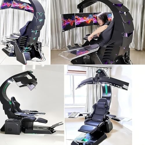 White,Zero Gravity Computer Cockpit, Comfortable Gaming Chair - Ergonomic Zero Gravity Video Game Chair, Luxury Ergonomic Computer Cockpit Workstation