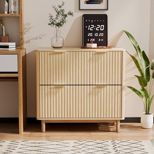 VINGLI Fluted 2 Drawer Lateral File Cabinet, Home Office Filing Cabinet for Letter Legal A4 Size File Folder Storage, Wood Lateral Filing Cabinet, Printer Stand, Archivador