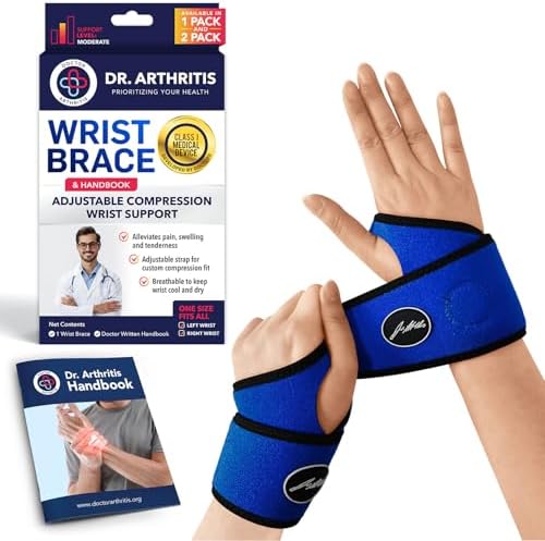 Doctor Developed Wrist Brace - Wrist wrap for Carpal Tunnel Arthritis,Tendonitis, Hand Support - Ideal for Fitness, Weightlifting - Handbook included (Blue, 2 Pack)