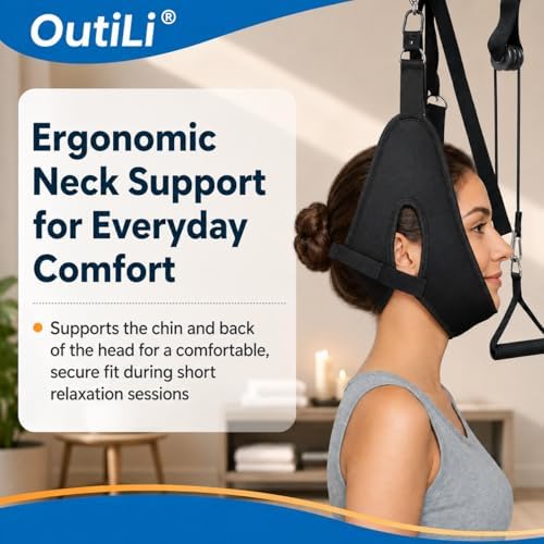 Over the Door Cervical Neck Traction Device - Velvet Hanging Neck Stretcher Sling for Spine Decompression & Tension Relief - Adjustable Home Therapy Equipment for Men Women Adults