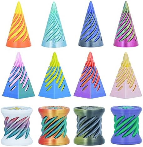 12Pcs Mini Spiral Cone Pyramid Fidget Toy, 3D Printed Impossible Cone Passthrough, Mini Vortex Thread Illusion Desk Deco, Anxiety & Stress Relief, Gift for Adults & Kids (Mix-12 PCS)