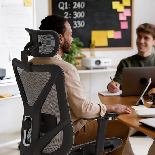 ELABEST Mesh Office Chair,Ergonomic Computer Desk Chair,Sturdy Task Chair- Adjustable Lumbar Support & Armrests,Tilt Function,Comfort Wide Seat,Swivel Home Office Chair (Graphite)
