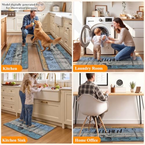 HEBE Anti Fatigue Kitchen Rugs Set of 2, Cushioned Kitchen Mats for Floor