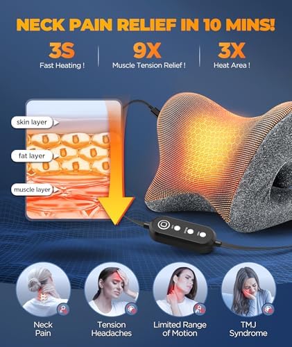 Graphene Magnetic Neck Stretcher for Deeper Pain Relief, Instant Heating Pad Cervical Traction Device Pillow, Neck Cloud for TMJ Tension Muscle Migraine, Gifts for Women, Mom, Men(Dark Gray)
