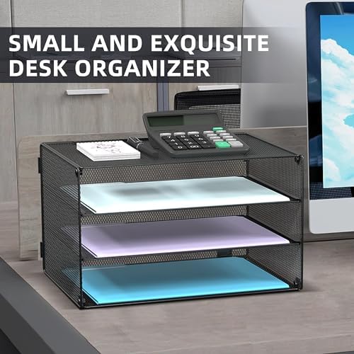 DALTACK 3 Tier Letter Tray Paper Organizer with Sliding Trays Black 2 Pack