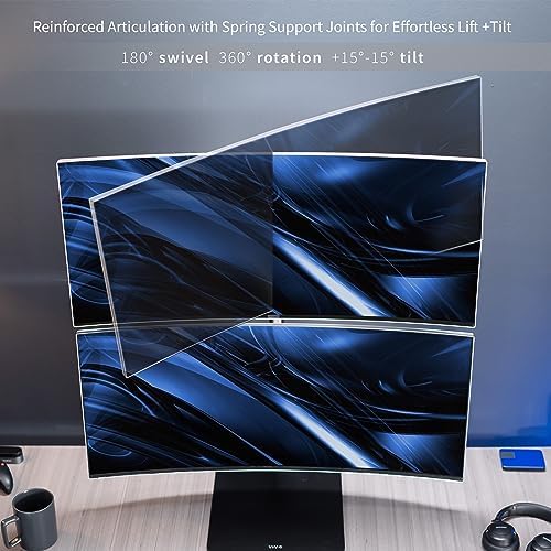 VIVO Freestanding Dual Vertically Stacked Ultra-Wide Monitor Desk Stand, Extra Tall Heavy Duty Adjustable Mount for 2 Ultrawide Screens up to 45 inches, 25 lbs Per Screen Capacity, Black, STAND-V200L