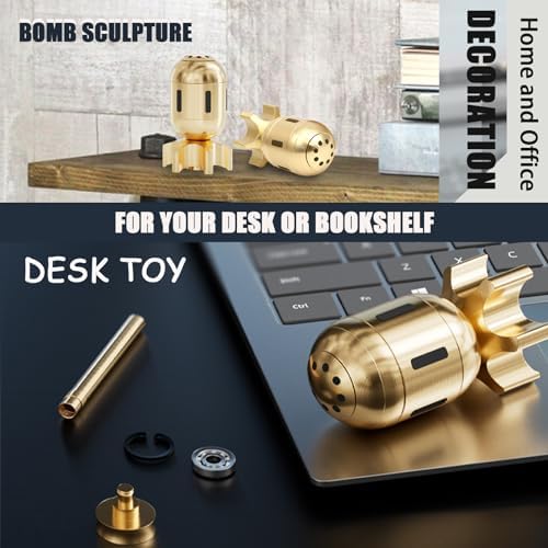 Fidget Spinner-Desk Toys, Metal Fidget Spinners, Fidget Toys Adults, Cool Gadgets for Kids, ADHD Stress Relief EDC Finger Spinning Toy, Brass Atomic Bomb Sculpture Office Home Decor