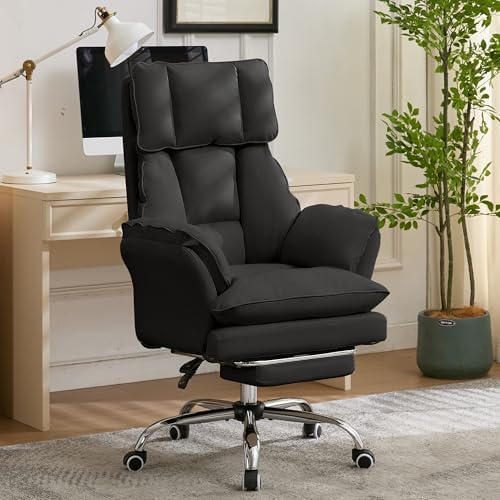 JOMEED Cloud Cross Legged Office Chair with Footrest and Flip Armrest,Black