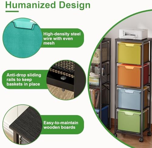Sbanmao 4 Drawer Rolling File Cabinet, Mobile Filing Cart with Wheels Black