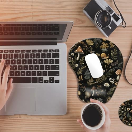 Ergonomic Mouse Pad with Wrist Rest,Comfortable Computer Gel Mouse Pad Wrist Support for Laptop,Pain Relief Mousepad with Non-Slip PU Base Mushroom