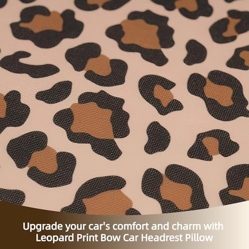 2PCS Chic Car Headrests with Bow-Shaped Cotton Linen Bowknot Neck Pillows for Cozy Road Trip & Cute Interior Decoration (Leopard)