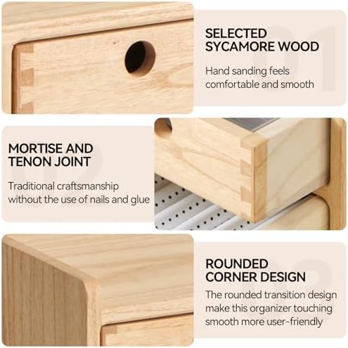 KIRIGEN Wooden Desk Organizer with 3 Drawers and Top Tray Natural DT1D3C-NA
