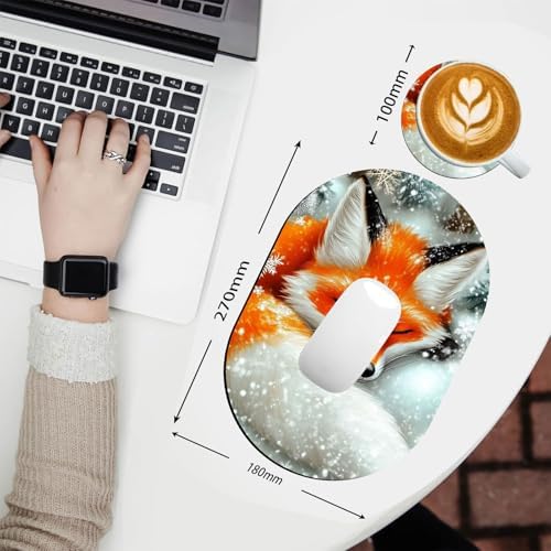 Small Mouse pad, Portable, Waterproof Non-Slip Rubber Bottom, Suitable for Wireless Mouse, Laptop Keyboard Tray for Both Men and Women, Office Travel 7.1x10.6in，Sleeping Fox in Snow