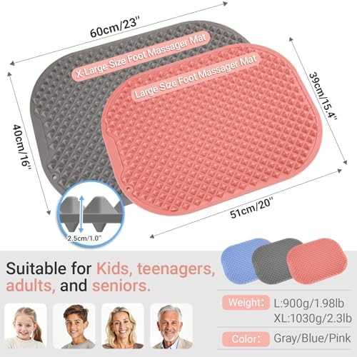 Upgrade Silicone Foot Massager Mat, Large Reflexology Mat for Feet Relaxation, Portable Foot Acupressure Mat with Dual-Side Usage, Foldable Standing Desk Mat for Pain, Fatigue Relief(Pink-L)