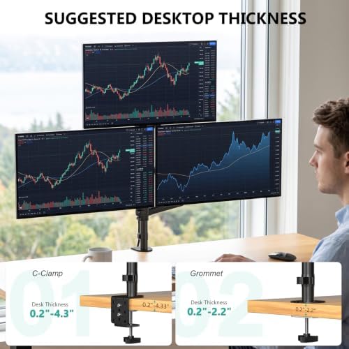 WALI Stacked Triple Monitor Mount for 13-34 inch Screens, 19.8 lbs per Arm