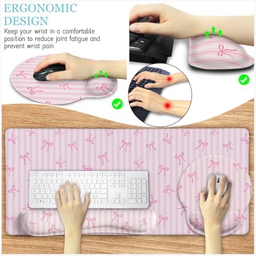 LIMKRIAN Pink Striped Mouse Pad Desk Mat Set, Cute Back to School Supplies