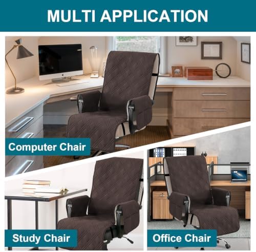 Turquoize Waterproof Office Chair Cover with Armrest Covers Computer Desk Chair Cover Office Chair Protector with Arms Office Chair Seat Cover Slipcover with Anti-Slip Buckle for Home Office,Chocolate