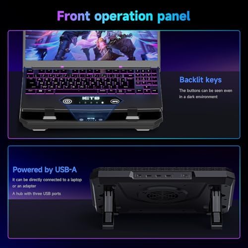IETS GT300 Upgraded Laptop Cooling Pad with Adjustable Stand, Turbo Boosted Cooler for Rapid Cooling 10-17inch Gaming Laptop, Flexible Sealing Ring，Featuring Air Filtration and USB Hub