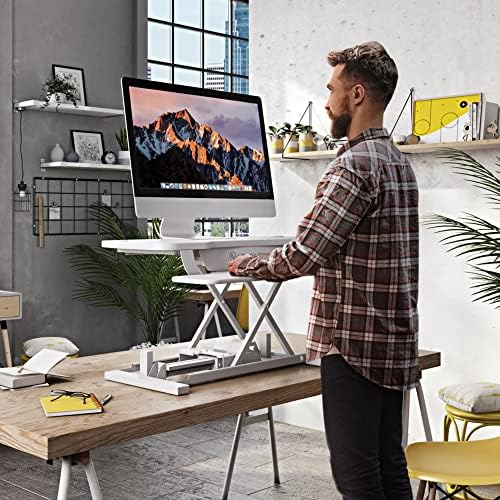 VERSADESK PowerPro Elite 40” x 24" – App Controlled Electric Standing Desk Converter w/USB Charging Port. Raises up to 20”. Fully Assembled – Includes LED Lights. Supports 80 lbs. – White