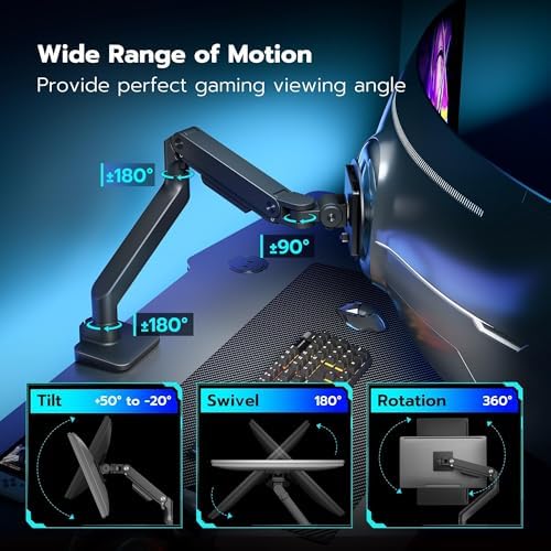 ARES WING Ultrawide Monitor Desk Arm with USB A/C for 17 to 49 Inch Screen