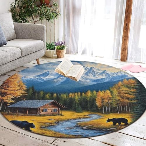 Fashion Round Area Rug Large Non Slip Carpet Unisex Home Decor Mat Black Bears