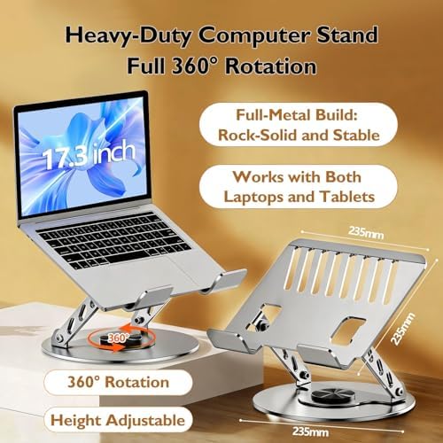 Laptop Stand for Desk - All-Metal Ergonomic Computer Stand & Laptop Riser, 360° Rotatable & Adjustable & Foldable, Laptop Holder for MacBook Pro/Air, Dell XPS, HP, Notebooks (10-17.3"), Gray