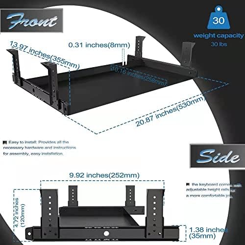 FRMSAET All-Metal 20/24/30 inch Slide Out Drawer Platform (20 inch, Black)