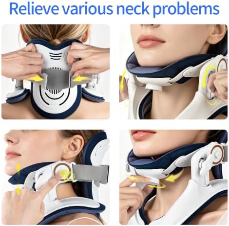 Neck Support Brace ＆Neck Stretcher，Adjustable Cervical Traction Corrector (White)