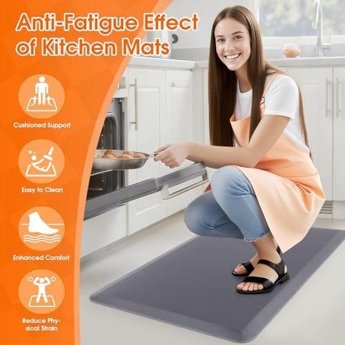 Kitchen Mat for Floor, Anti-Fatigue Mat Kitchen Rug, 17.3"x28"x0.5'', Grey