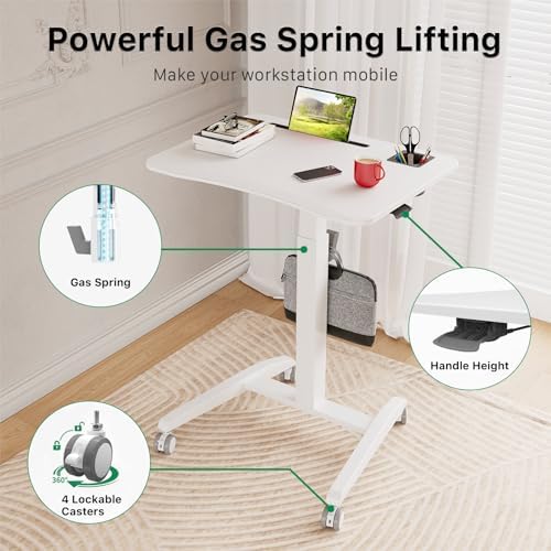 Gibbon Mounts 27" Mobile Rolling Standing Desk with Lockable Wheels, White