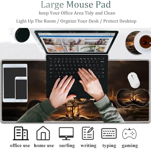 4 in 1 Mouse Pad Combo, Large Gaming Mouse Pad + Keyboard Wrist Support + Mouse Wrist Rest + Coaster, Table Pad 31.5 "x 11.8" with Memory Foam Ergonomic Wrist Pad Set, Waves and Anchors