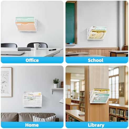 Marbrasse Wall File Holder 2-Tier Hanging Wall File Organizer, Mesh Mail Holder for Papers, Wall Mount File Clipboard & Magazine Organizer Great for Office Home (White)