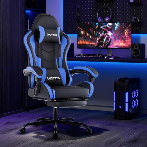 Ergonomic Gaming & Office Chair, Footrest, Racing Design Black/Blue