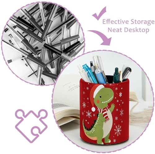 Christmas Dragon Pen Holder Pencil Organizer Cute Pencil Cup Desk Decor Makeup Brush Holder PU Multifunctional Office Supplies for Home Classroom School