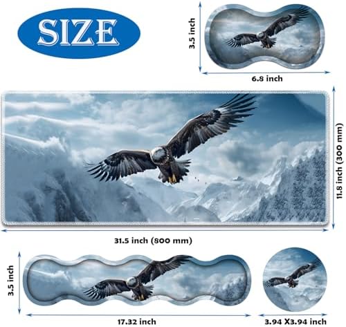 4 in 1 Mouse Pad Combo, Large Gaming Mouse Pad + Keyboard Wrist Support + Mouse Wrist Rest + Coaster, Table Pad 31.5 "x 11.8" with Memory Foam Ergonomic Wrist Pad Set, Eagles in The Sky