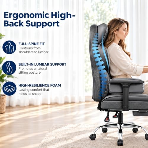 Big & Tall Office Chair 400 LBS with Lumbar Support & Footrest