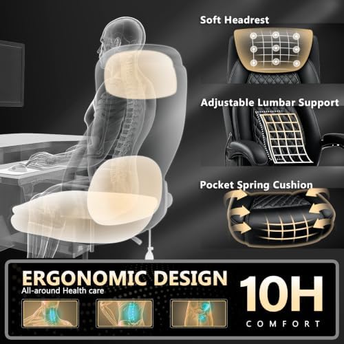 Reclining Office Chair with Foot rest,Comfy Desk Chair with Lumbar Support