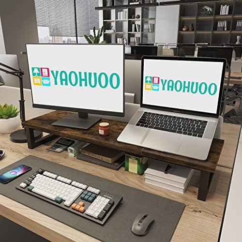 YAOHUOO Dual Monitor Stand Riser, 39Inch Large Monitor Stands for 2 Monitors, Computer Monitor Stand, Wooden Desktop Oraganizer Shelf for Office Desk Computer,Laptop,TV