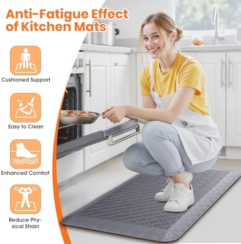 4/5 Inch Extra Thick Kitchen Mats for Floor,Non Slip Anti Fatigue Kitchen Rugs,Waterproof Stain Resistant Sink Mat,Cushioned Standing and Comfort Mats for Office (17"x28" Grey)