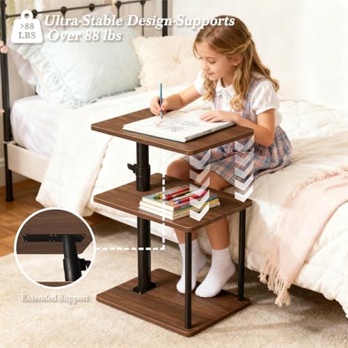 Faesun Swivel Side Table for Couch Arm, Adjustable C End Table for Recliner or Bed, Tv Trays with Storage Shelf for Small Spaces Small Nightstand Table for Living Room, Bedroom，2pc