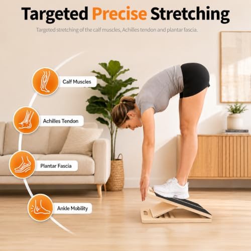 Premium Wooden Slant Board, Adjustable Calf Stretcher & Squat