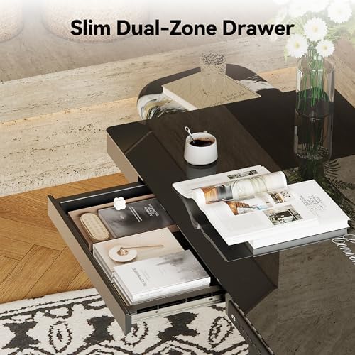Monomi 35x20 Glass Electric Standing Desk with Drawer and Wheels, Black