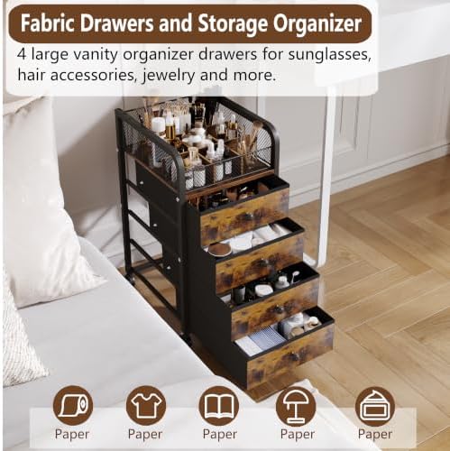 Rolling Makeup Organizer Cart - Under Desk Vanity Cart with 4 Drawers