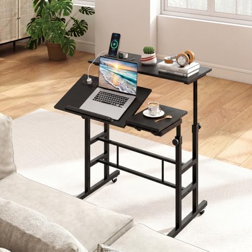 GIANTEX Mobile Standing Desk, Adjustable Rolling Computer Desk, Black